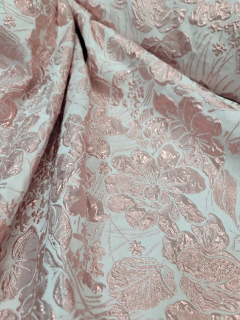 Brocade Jacquard Metallic Pink Fabric By The Yard