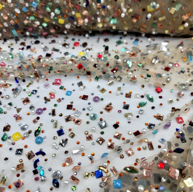 Beaded Lace Nude Mesh Multicolor