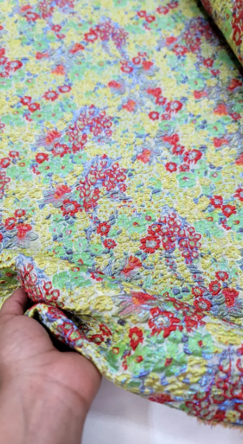 Brocade Jacquard Floral Textured Fabric Green