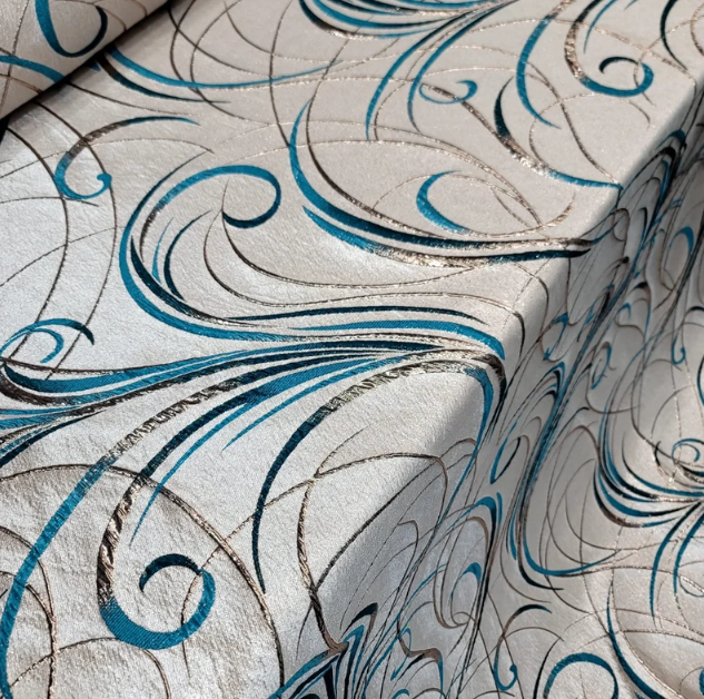 Brocade Jacquard Teal Gold Metallic