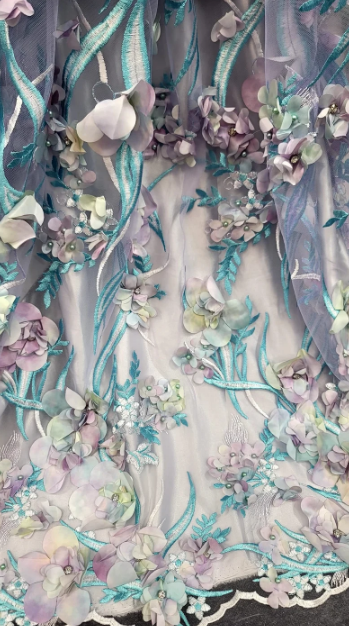 Beaded 3D Floral Lace on Mesh