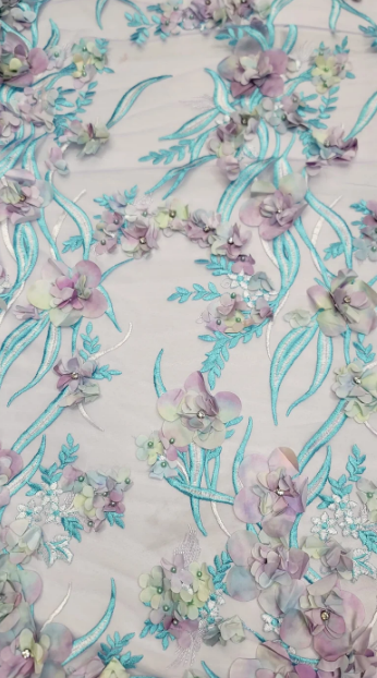 Beaded 3D Floral Lace on Mesh