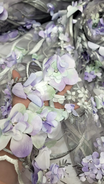 Beaded 3D Floral Lace on Mesh