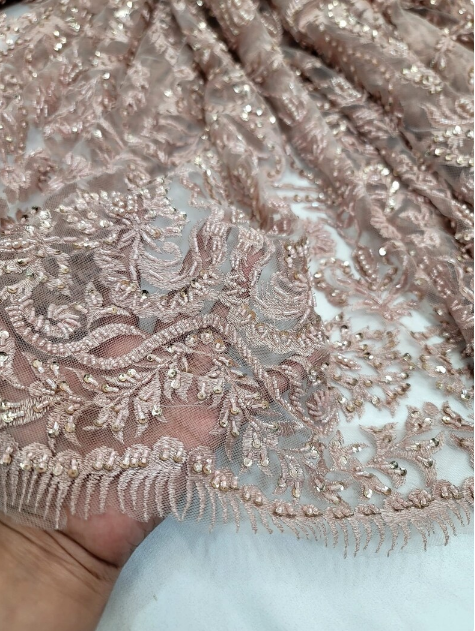 Beaded Lace Embroidery Sequins Pink Blush