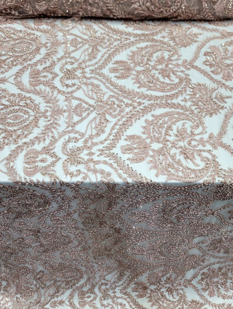 Beaded Lace Embroidery Sequins Pink Blush