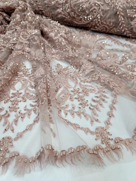Beaded Lace Embroidery Sequins Pink Blush