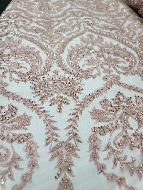 Beaded Lace Embroidery Sequins Pink Blush