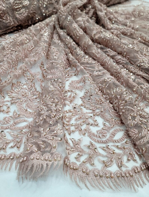 Beaded Lace Embroidery Sequins Pink Blush