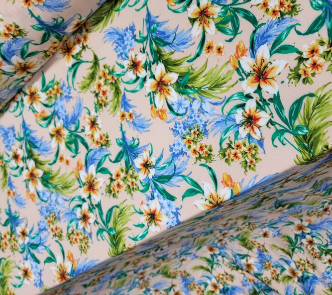 Rayon Challis Floral Print Beige