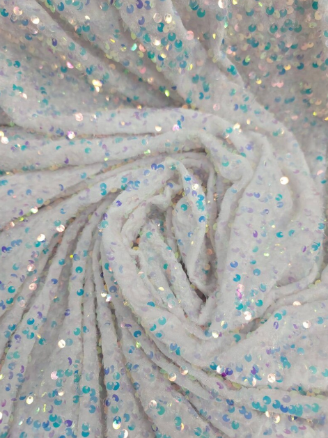 Sequin Embroidered Stretch Velvet White