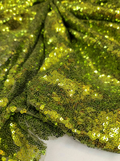Glitz Sequin Stretch Mesh Fabric Olive Green