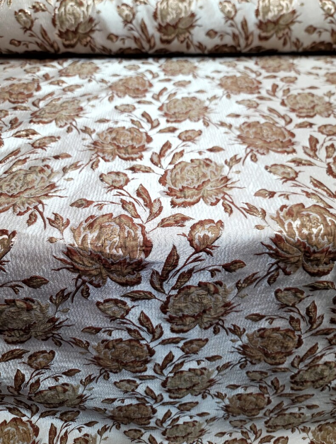 Brocade Jacquard Fabric Brown Gold Floral