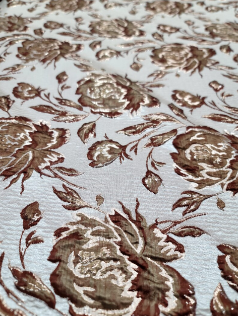 Brocade Jacquard Fabric Brown Gold Floral