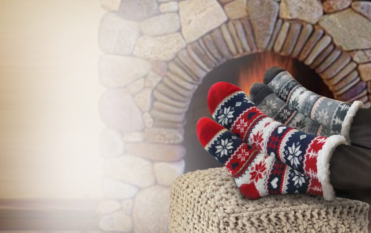 Snowflake, Tree & Heart Knit Thermal Slipper Socks with Non-Slip Grippers