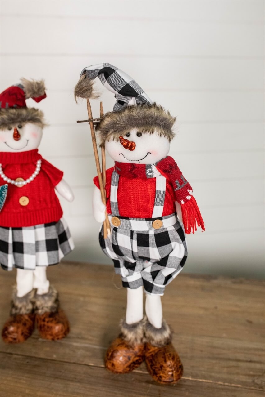25” Plush Snowman Figurine with Buffalo Check Pants