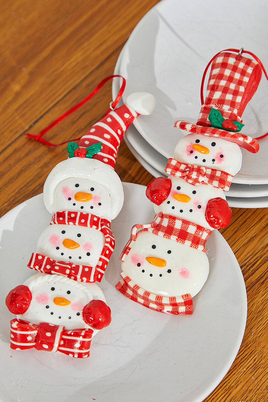 6" Snowman with Plaid or Polka Dot Hat Resin Ornament