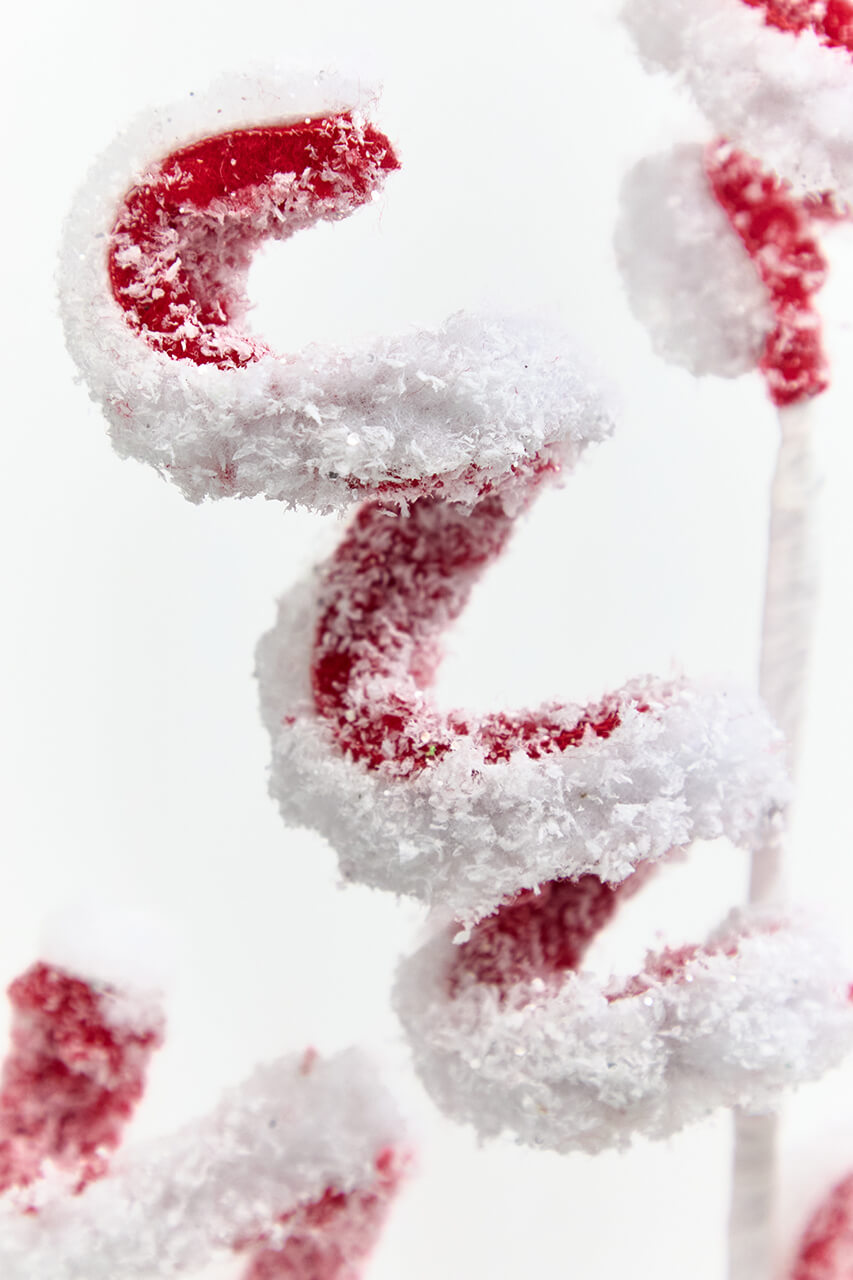22.5" Red & White Snow Curly Spray
