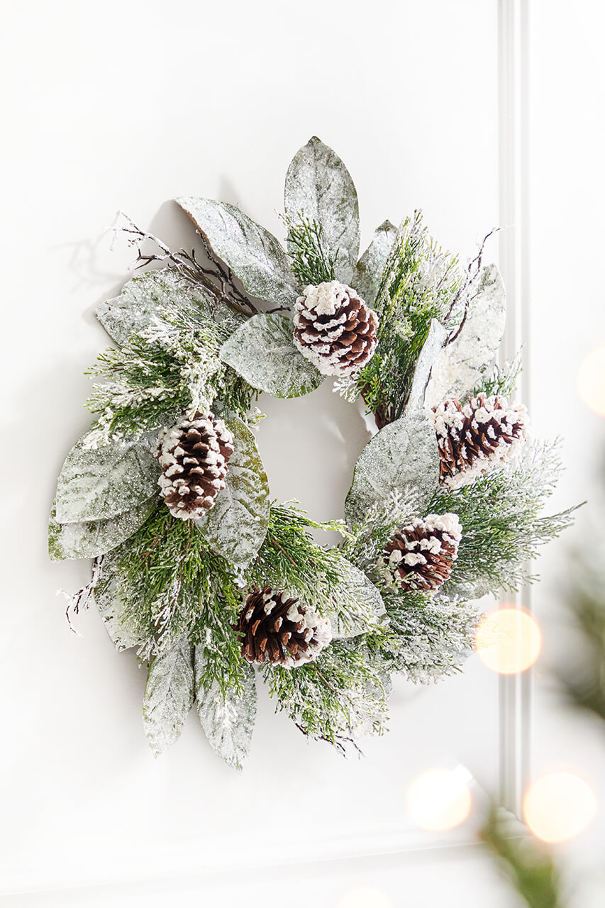 22" Snowy Pinecone & Magnolia Wreath