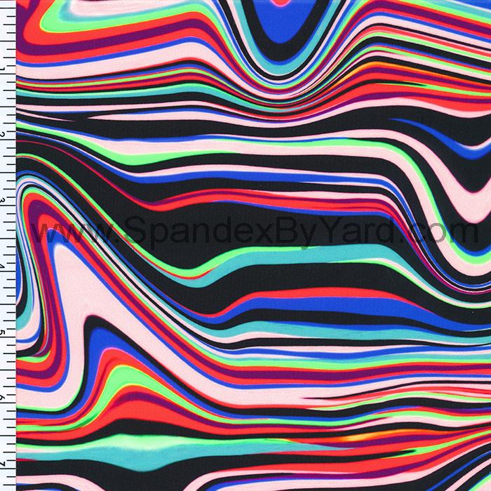 Nylon Spandex Wet Print Red Abstract Stripes