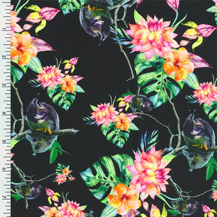Printed Spandex Tricot Tropical Owl