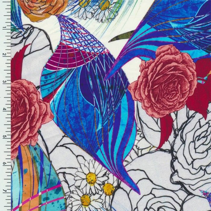 Printed Spandex Peacock & Roses