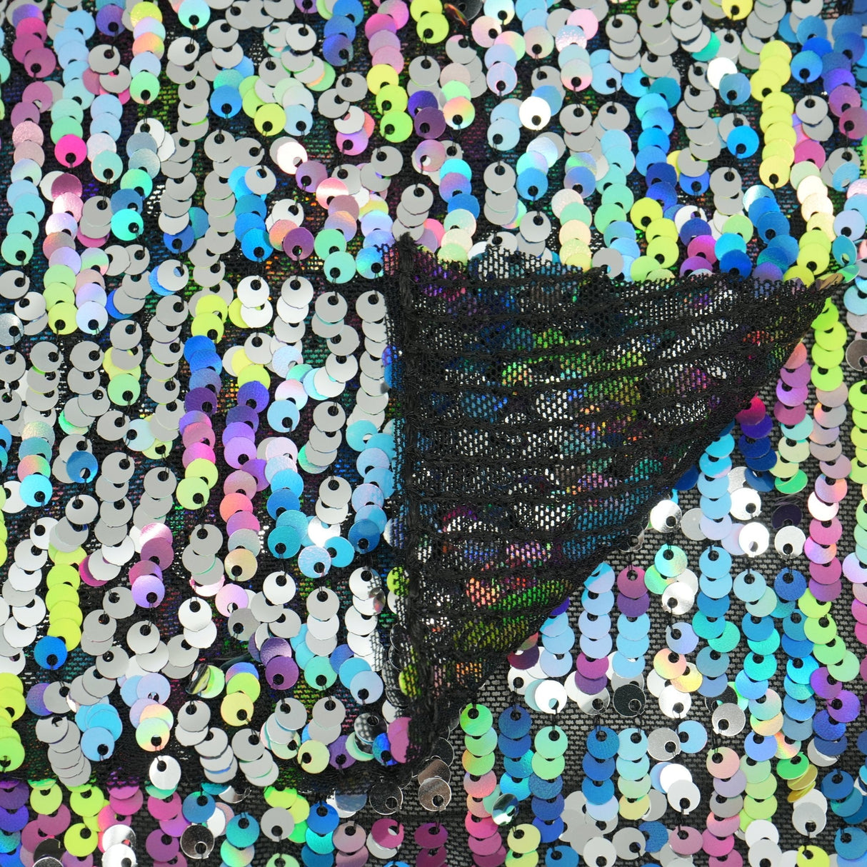 Space Jam Stretch Mesh Sequin Fabric - Black/Lime/Gunmetal, Purple/Pink/Gunmetal, 45" Width (1 Yard)