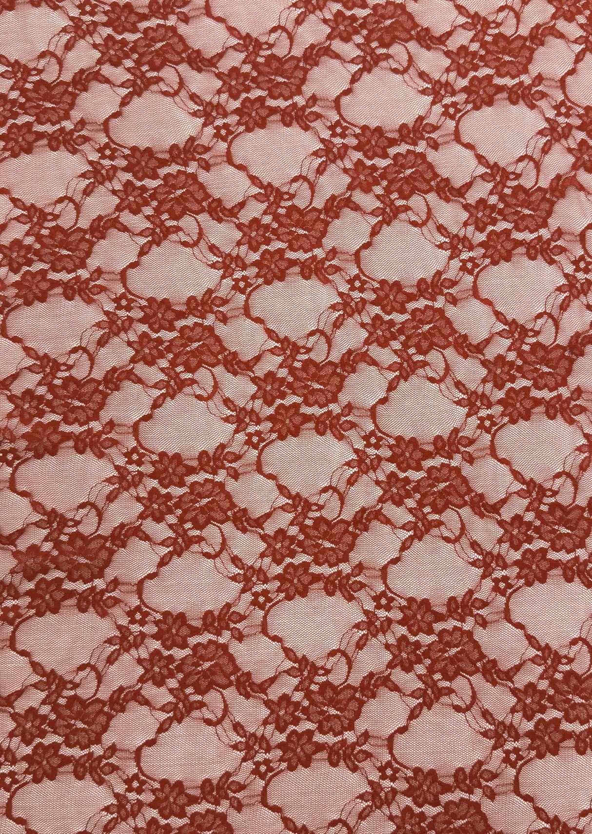 Spicy Red Nylon Spandex Fabric - Vintage Look Shimmery Floral Lace, Red, 58/60" Width (1 Yard)