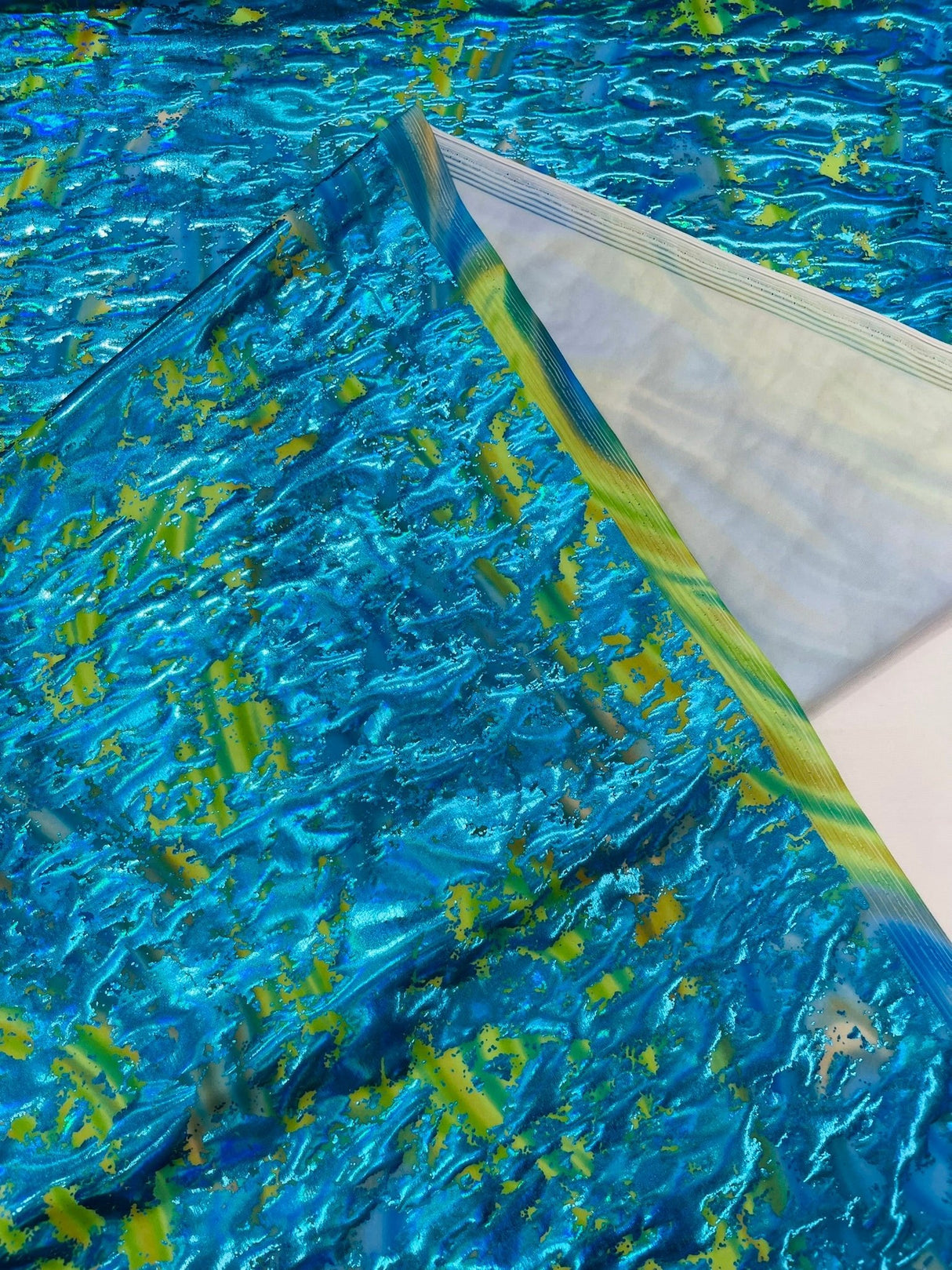 Splatter Foil Paint Metallic Print Nylon Spandex Fabric - Tie Dye, 4-Way Stretch, Fuchsia, Silver, Turquoise, 58-60" Width, 36" Length (1 Yard)