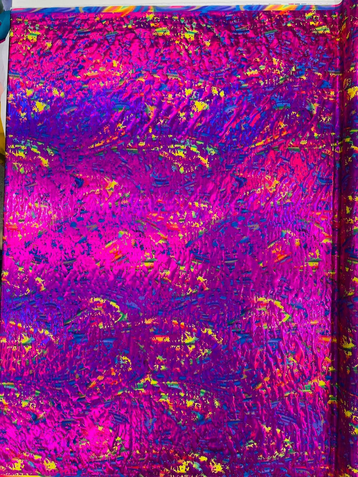 Splatter Foil Paint Metallic Print Nylon Spandex Fabric - Tie Dye, 4-Way Stretch, Fuchsia, Silver, Turquoise, 58-60" Width, 36" Length (1 Yard)