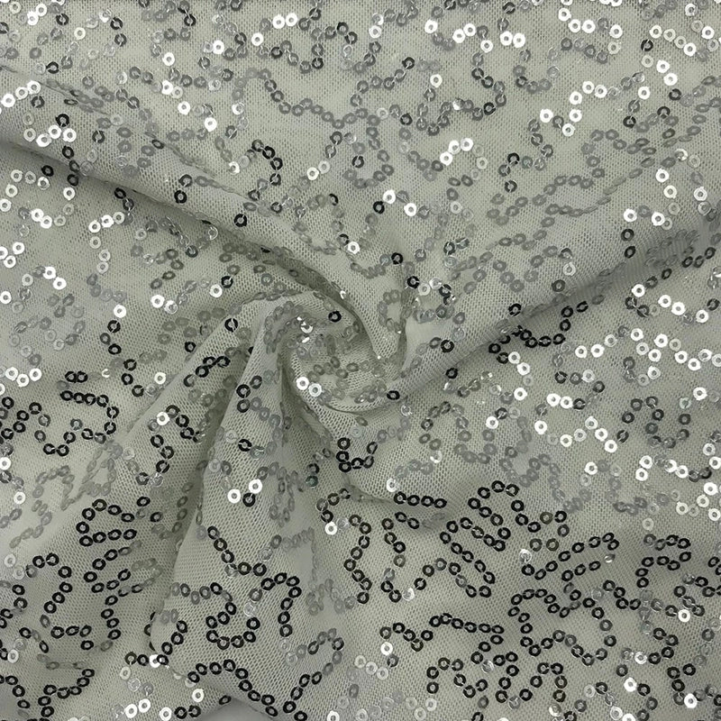 Stretch Mesh Silver Sequin Fabric