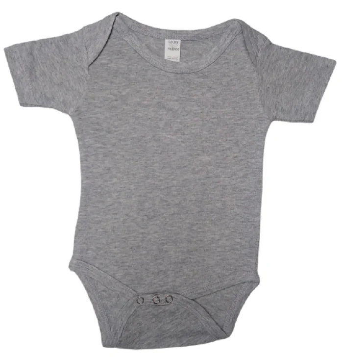 Lucky Friends 701 100 Percent Cotton Fabric - Sport Grey, Short Sleeve Baby Onesie, Snap Buttons (5 Sizes)