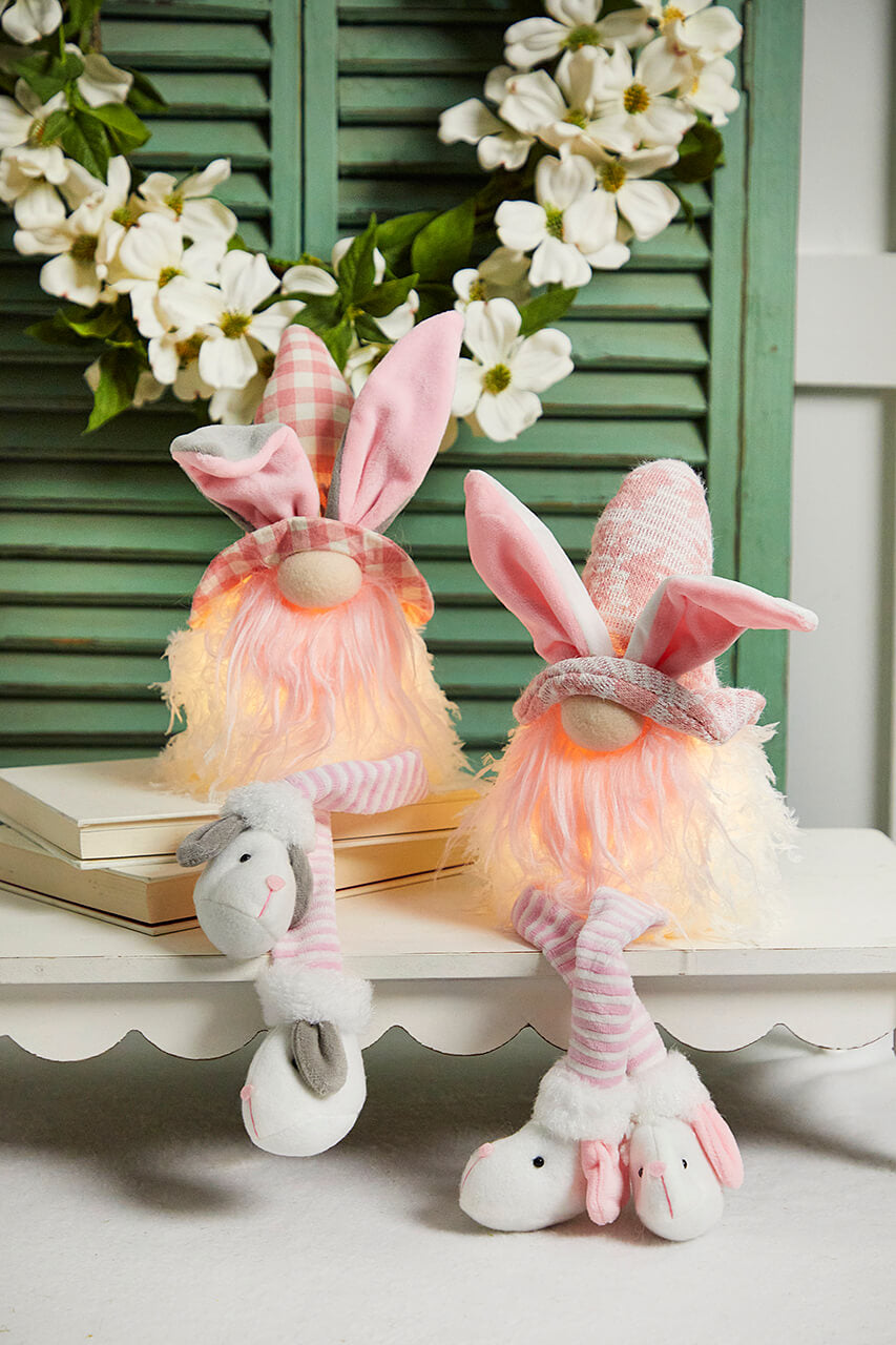 20” B/O Lighted Easter Bunny Gnome Shelf Sitter
