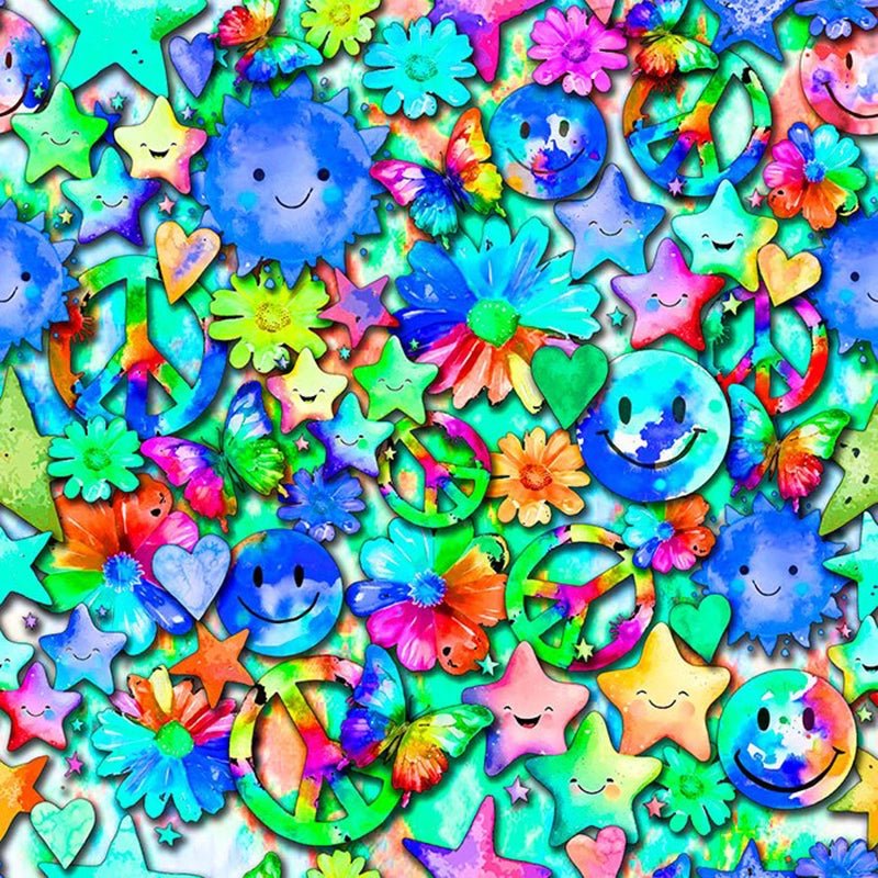 Printed Spandex Watercolor Peace Flowers