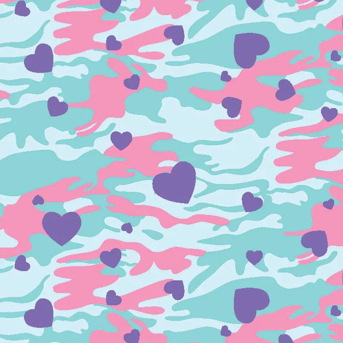 Printed Spandex Camo Hearts Fabric