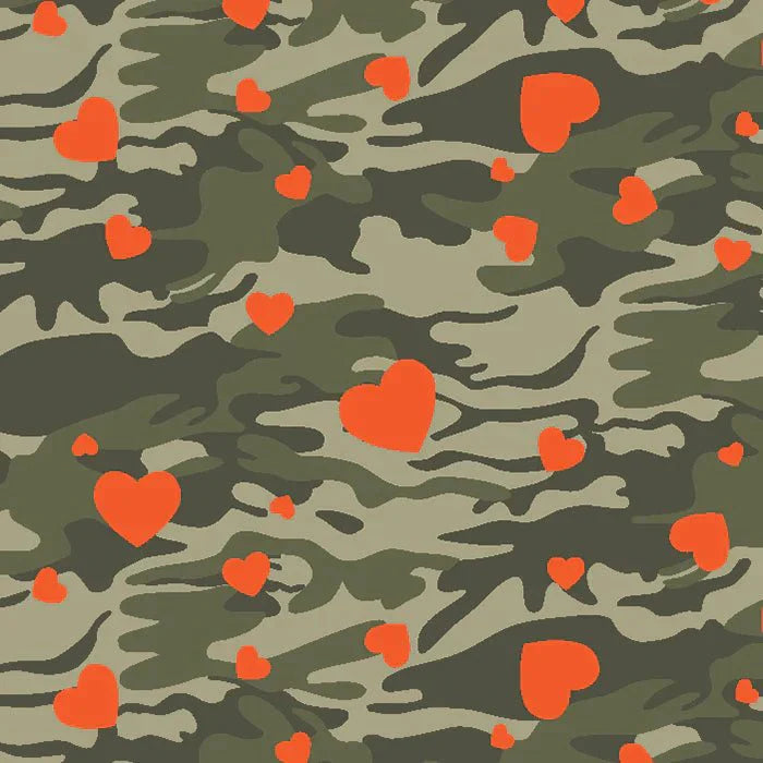 Printed Spandex Camo Hearts Fabric