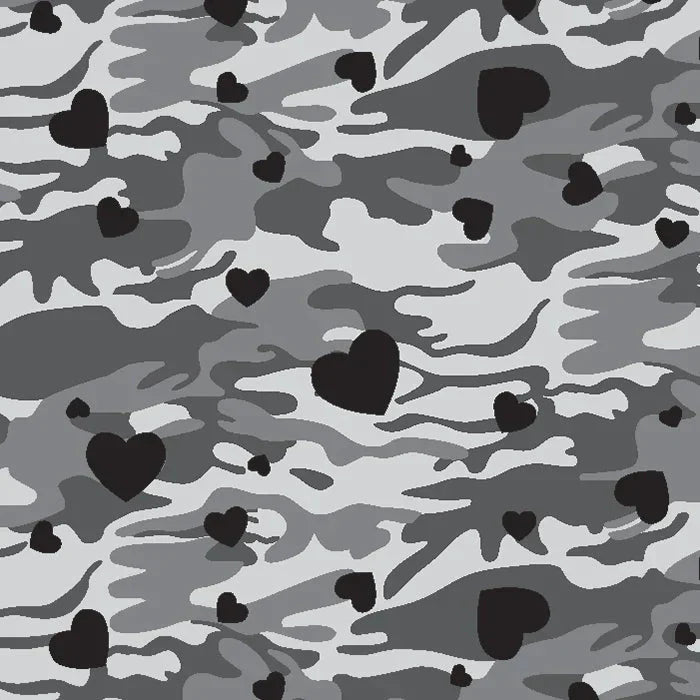 Printed Spandex Camo Hearts Fabric