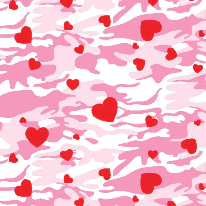 Printed Spandex Camo Hearts Fabric
