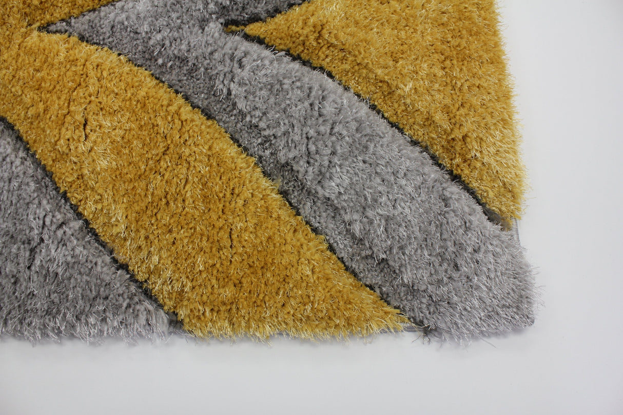 SR-721 Polyester Fabric - Plush Fluffy Shine 3D Geometric Design, Red/Silver/Yellow, 2' X 3", 5' 3" X 7' 5", 7' 6" X 10' 3" (1 Rug)