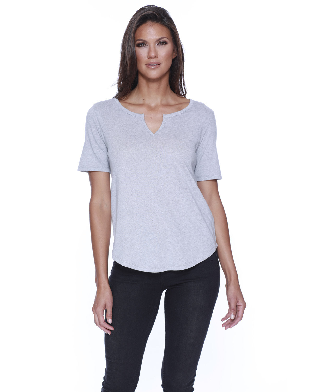 Ladies' Cotton/Modal Slit V-Neck