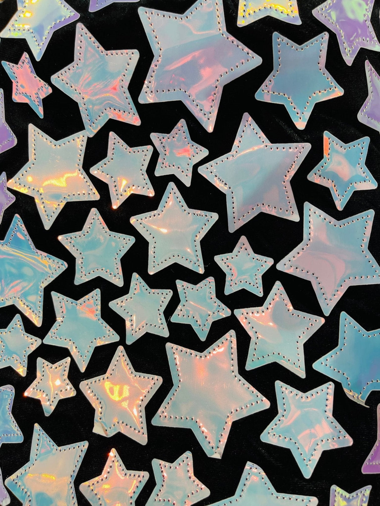 Star Sequin Velvet Fabric - Iridescent Star Sequin, Black Stretch Velvet, 58" Width (Sold By The Yard)