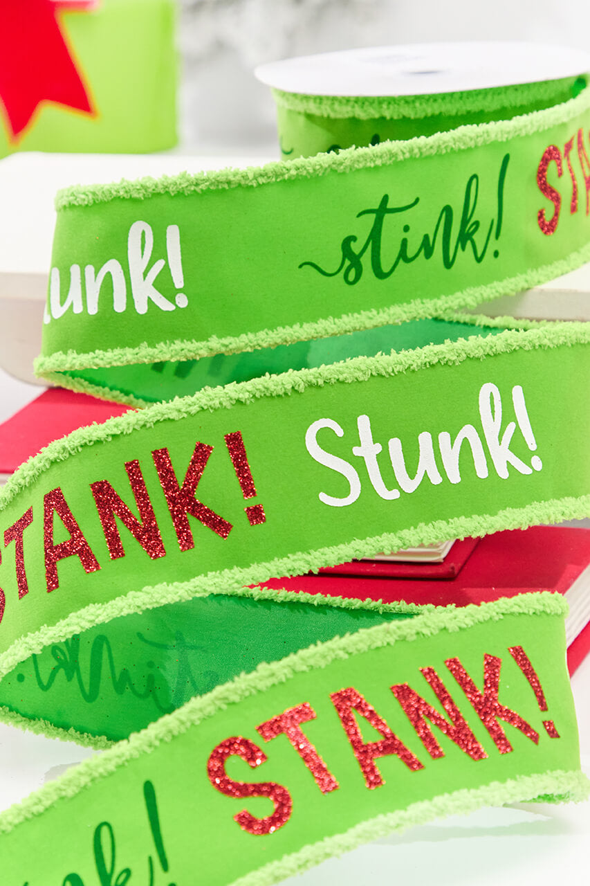 2.5" x 10 Yard Green Stink! Stank! Stunk! Velvet Storyville Ribbon