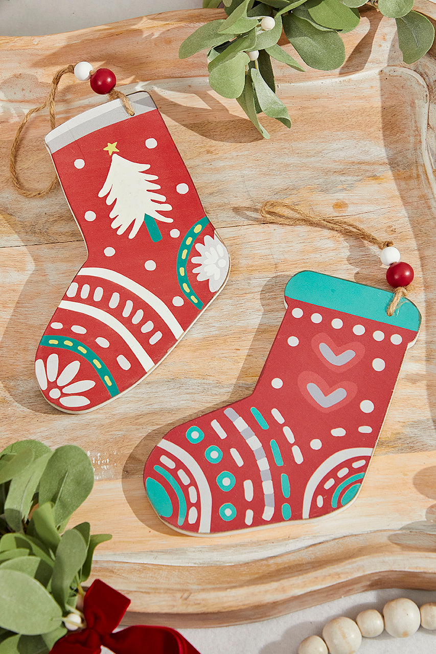 8" x 6" Nordic Pattern Wood Stocking Ornament