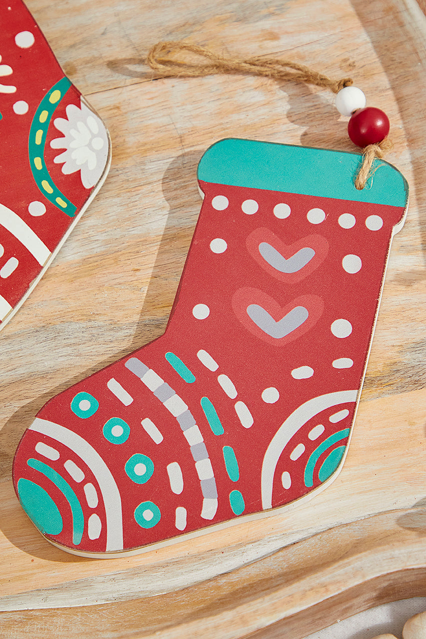8" x 6" Nordic Pattern Wood Stocking Ornament