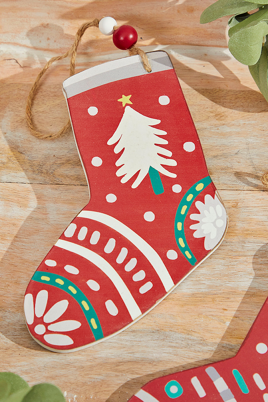 8" x 6" Nordic Pattern Wood Stocking Ornament