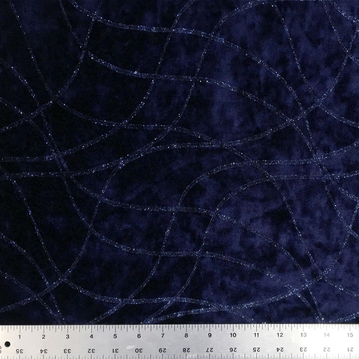 Glitter Strings On Velvet Stretch Fabric - Plum And Navy, Glitter Strand Design, 54"/58" Wide