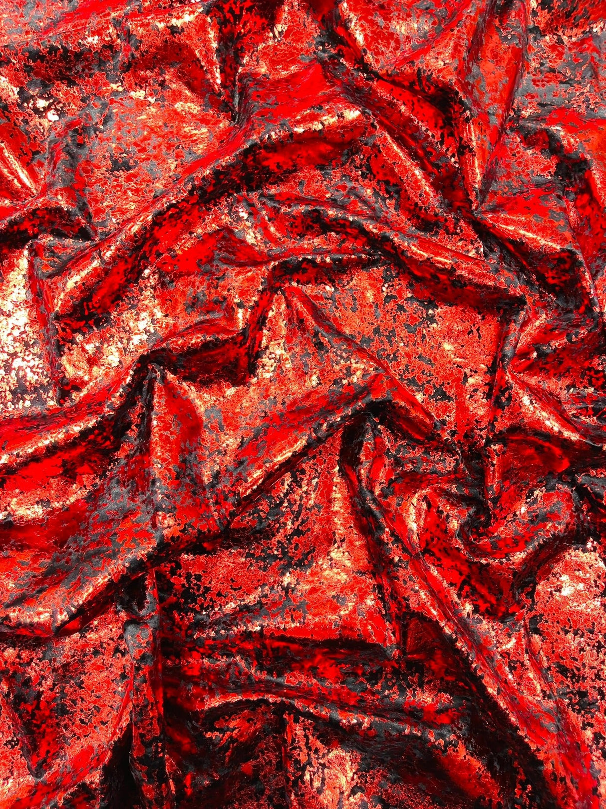 Stretch Velvet Splatter Foil Design Foil Stretch Velvet Fabric - Red, Royal Blue, Copper, Silver, Gold, 58" Width (1 Yard)