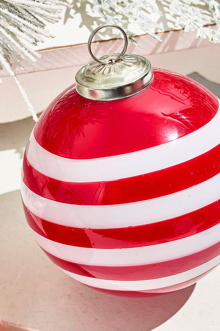 4" Peppermint Glass Ball Ornament