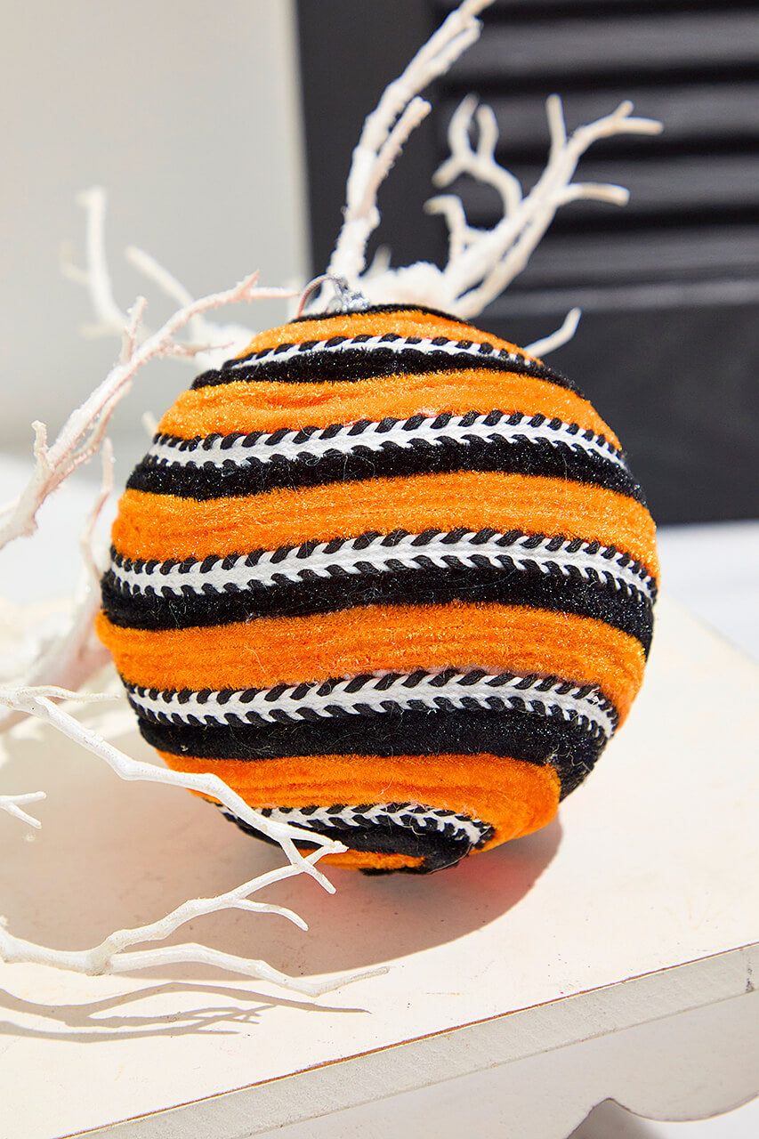 5" Orange Velvet Stripe Ball Ornament