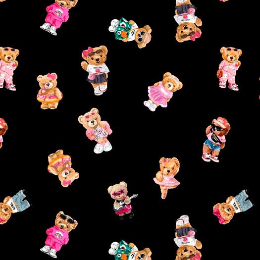 Printed Spandex Teddy Bear Fabric White or Black