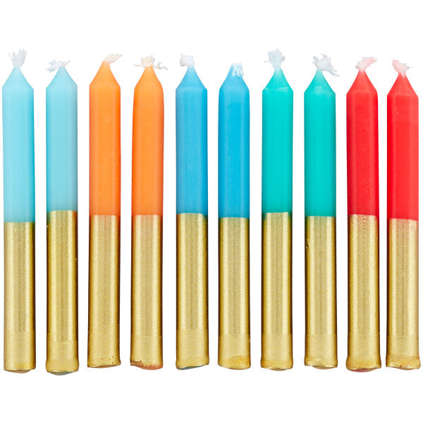 Wilton Blue, Orange and Red Gold-Dipped Birthday Candles, 10-Count